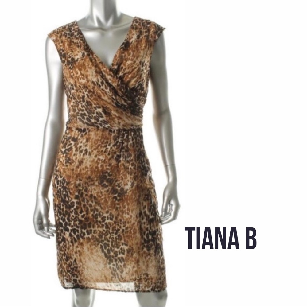 Tiana B. NEW Brown Chiffon Animal Print Knee-Length Summer Career Dress 10